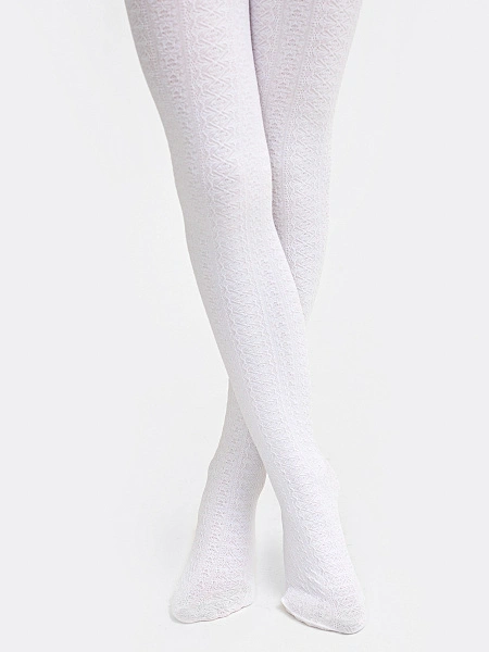 картинка Детские однотонные ажурные колготки белого цвета от известного бренда одежды для девочек Mark Formelle