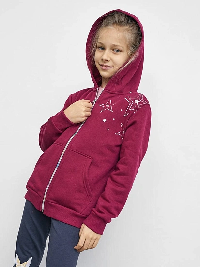 картинка Жакет для девочек в бордово-красном цвете с печатью от известного бренда одежды для девочек Mark Formelle