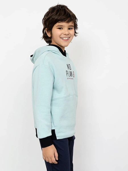 картинка Худи для мальчиков ментолового оттенка с текстовым принтом и начесом от магазина одежды для мальчиков от бренда Mark Formelle