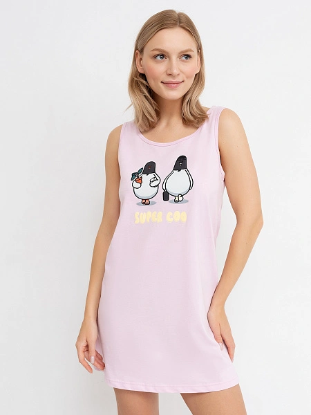 картинка Хлопковая ночная сорочка без рукавов в розовом цвете с рисунком от магазина стильной одежды Mark Formelle