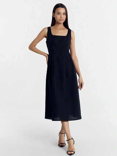 картинка Сарафан женский из хлопка и льна в черном цвете от магазина стильной одежды Mark Formelle