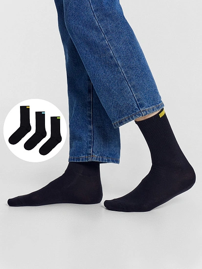 картинка Мультипак высоких мужских носков черного цвета (3 пары) с прямоугольной цветной вставкой  от магазина мужской одежды Mark Formelle