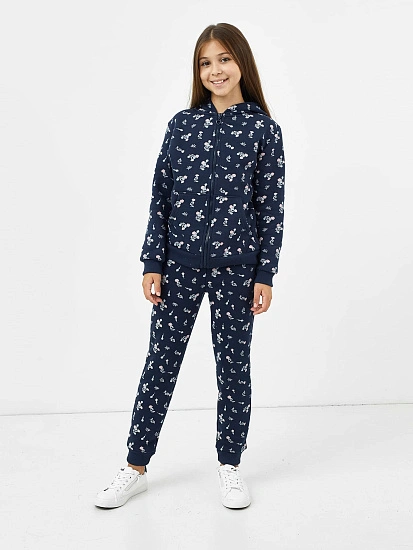 картинка Утепленные брюки в расцветке "цветы на синем" для девочек от известного бренда одежды для девочек Mark Formelle