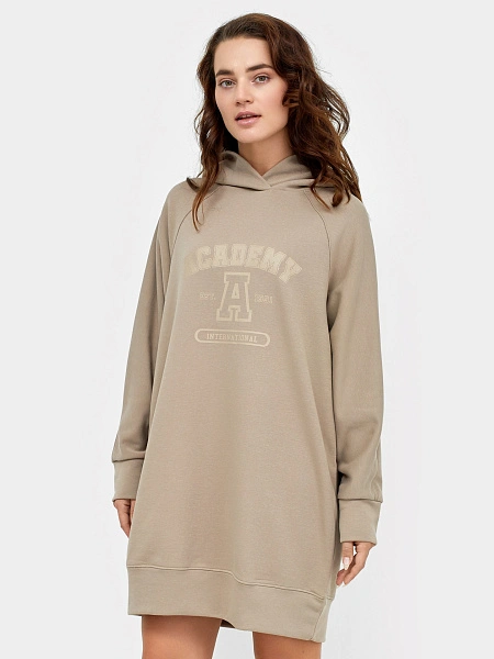 картинка Платье-худи кофейного цвета в спортивном стиле с акцентным принтом от магазина стильной одежды Mark Formelle