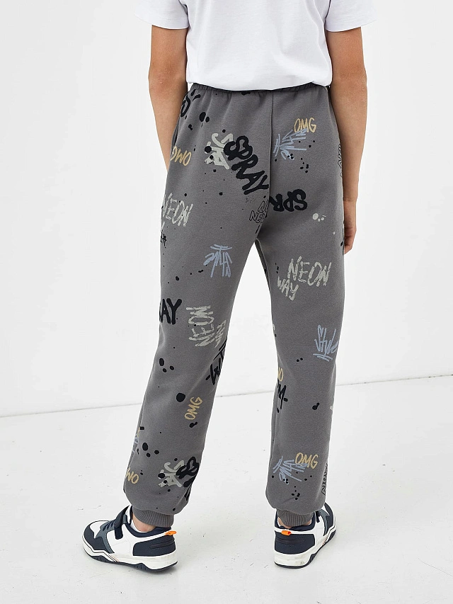 Теплые серые брюки с принтом в виде граффити для мальчиков - 3