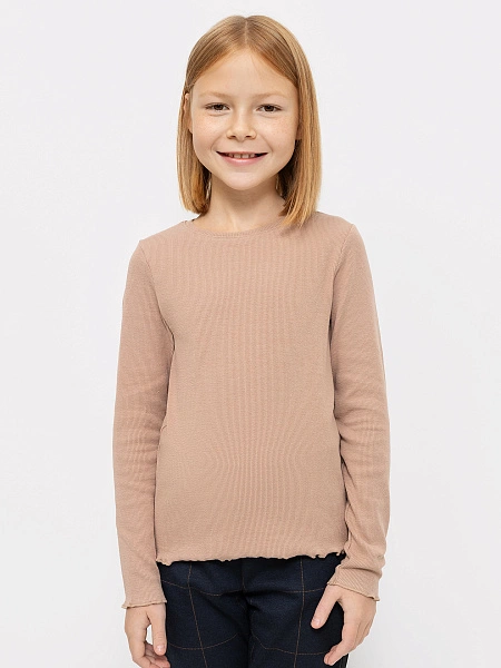 картинка Прилегающий джемпер в рубчик песочного цвета для девочек от известного бренда одежды для девочек Mark Formelle