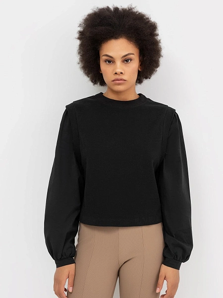 картинка Черный джемпер из селаника с объемными текстильными рукавами от магазина стильной одежды Mark Formelle