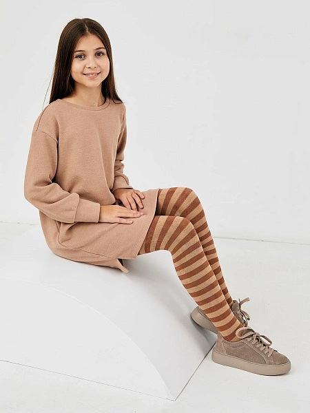 картинка Теплые детские колготки в оттенке "капучино" в широкую полоску от известного бренда одежды для девочек Mark Formelle