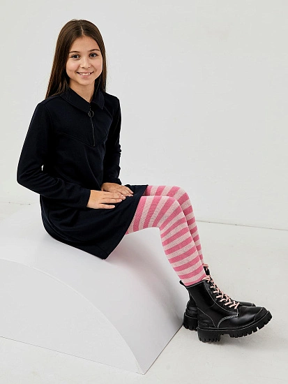 картинка Теплые детские колготки белого цвета в лиловую полоску от известного бренда одежды для девочек Mark Formelle