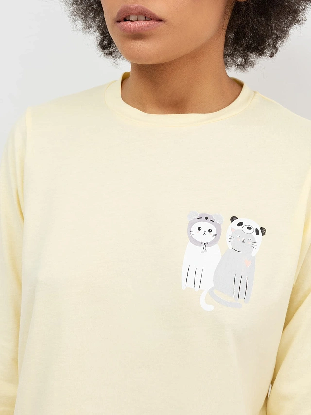 Хлопковый комплект (желтый лонгслив и розовые брюки) с принтами - 4