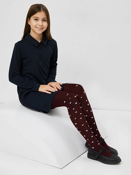 картинка Теплые детские колготки винного цвета в сердечко от известного бренда одежды для девочек Mark Formelle