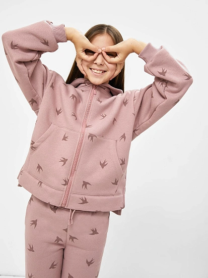 картинка Жакет для девочек пепельно-розовый с птичками от известного бренда одежды для девочек Mark Formelle
