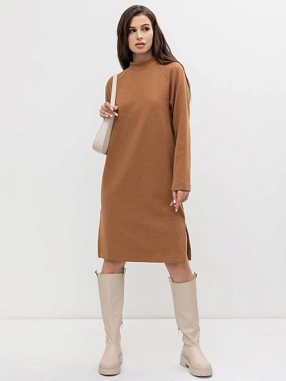 картинка Платье из селаника с длинным рукавом в коричневом цвете от магазина стильной одежды Mark Formelle