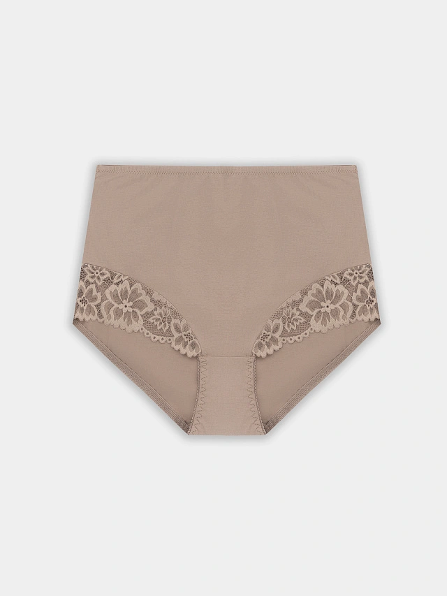 Трусы женские макси бежевые с кружевными деталями - 8