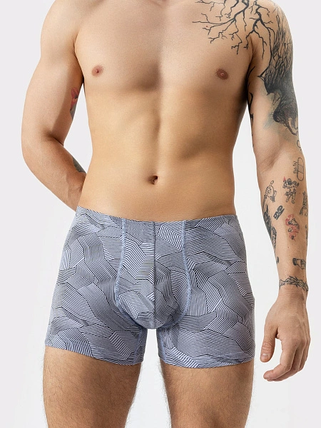 картинка Мужские трусы-боксеры в серо-голубом цвете с рисунком в виде "графики" от магазина мужской одежды Mark Formelle