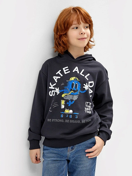 картинка Худи для мальчиков в темно-сером цвете с печатью от магазина одежды для мальчиков от бренда Mark Formelle