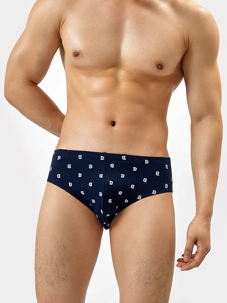 картинка Трусы мужские плавки в синем цвете с лого от магазина мужской одежды Mark Formelle