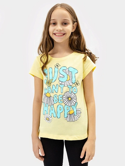 картинка Футболка для девочек желтая с принтом от известного бренда одежды для девочек Mark Formelle