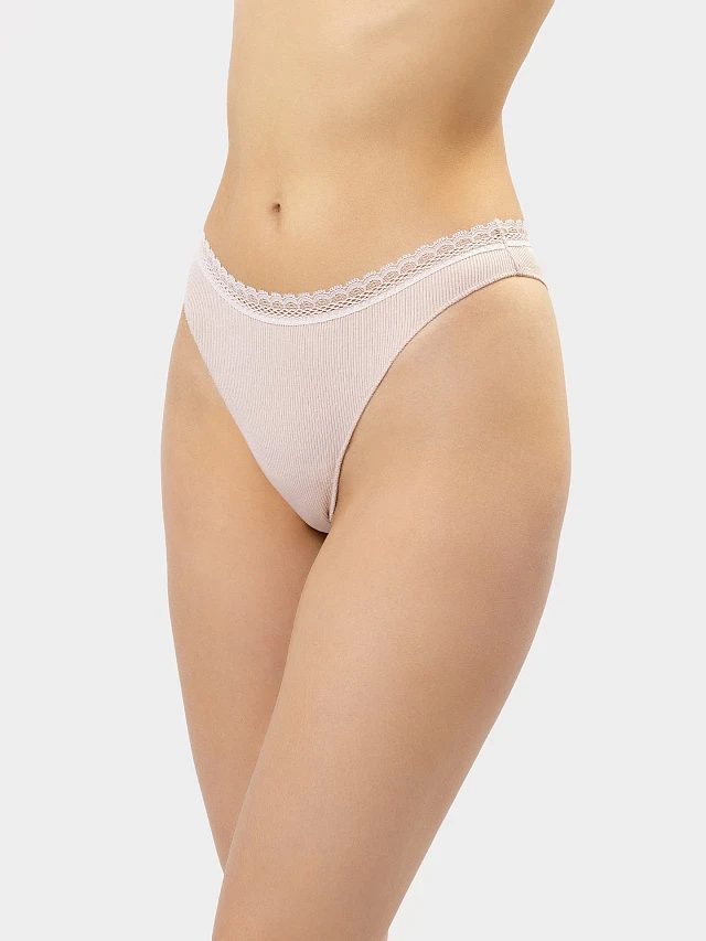 Набор трусов женских бразилиана (3 пары) в рубчик, черного, бежевого и белого цвета - 3