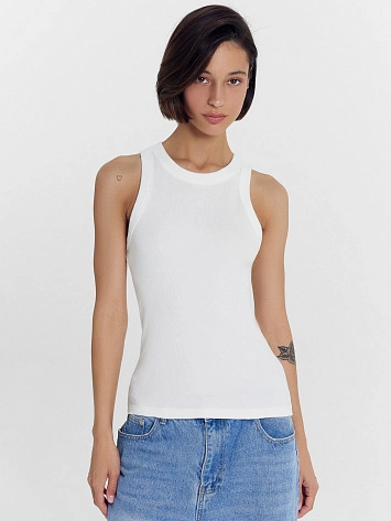 Топ женский удлиненный белый в рубчик