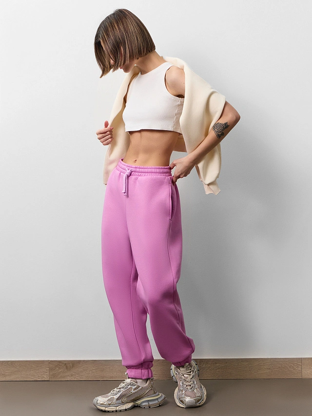 Теплые брюки женские розовые с начесом - 11