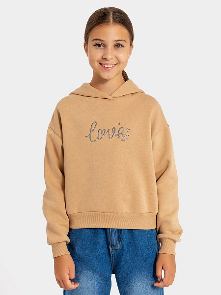 картинка Худи для девочек в песочно-бежевом оттенке от известного бренда одежды для девочек Mark Formelle