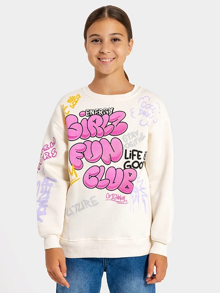 картинка Свитшот для девочек в молочном оттенке с принтом в виде графити от известного бренда одежды для девочек Mark Formelle