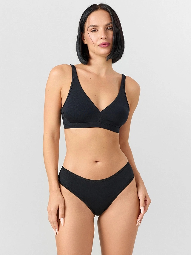 Трусы женские бразилиана в черном цвете с деталью из кружева - 7