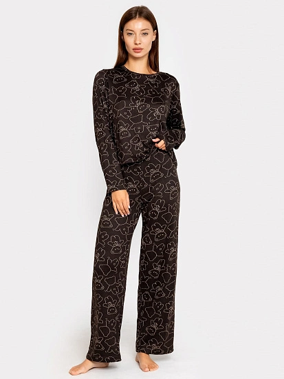 картинка Комплект женский (джемпер, брюки) коричневый с принтом "контурные медведи" от магазина стильной одежды Mark Formelle