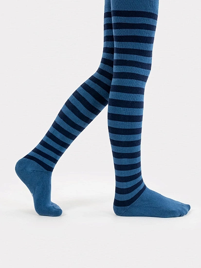 картинка Колготки детские синие махровые с рисунком в виде поперечных полосок от известного бренда одежды для девочек Mark Formelle