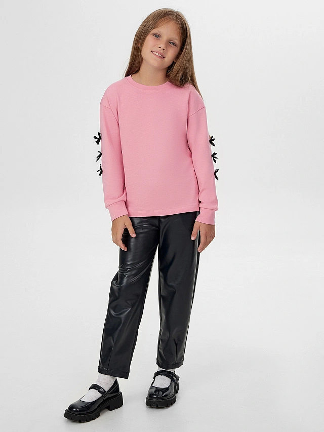 Брюки для девочек из экокожи в черном цвете - 4