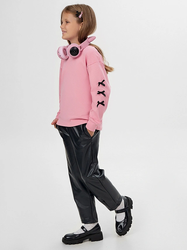 Брюки для девочек из экокожи в черном цвете - 7