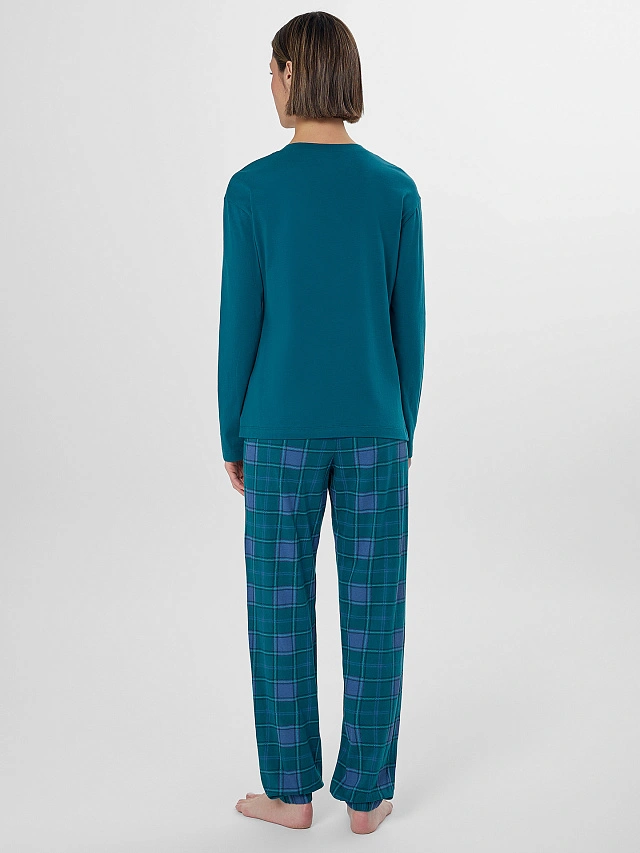 Комплект женский (джемпер, брюки) темно-зеленый в клетку - 2