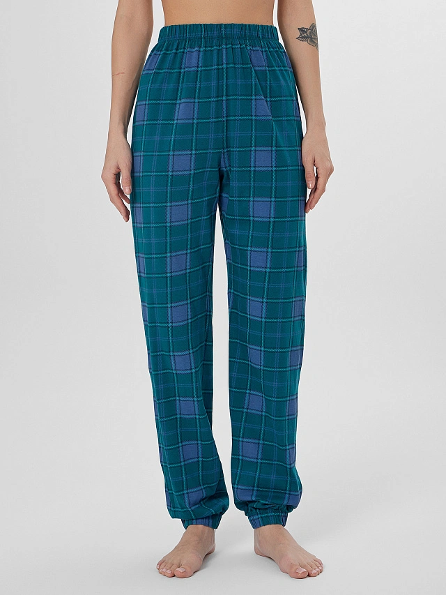 Комплект женский (джемпер, брюки) темно-зеленый в клетку - 5