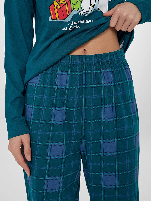 Комплект женский (джемпер, брюки) темно-зеленый в клетку - 7