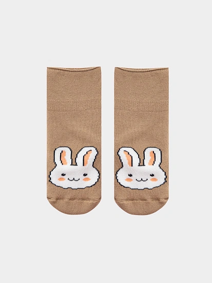 картинка Носки детские коричневые с отворотом и рисунком в виде зайчика от известного бренда одежды для девочек Mark Formelle