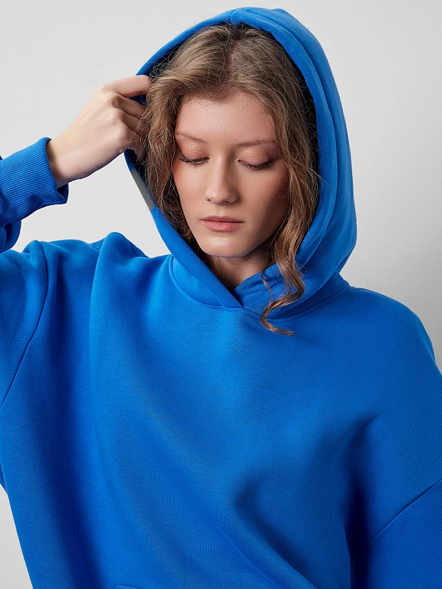 Теплое худи женское голубое с капюшоном - 4