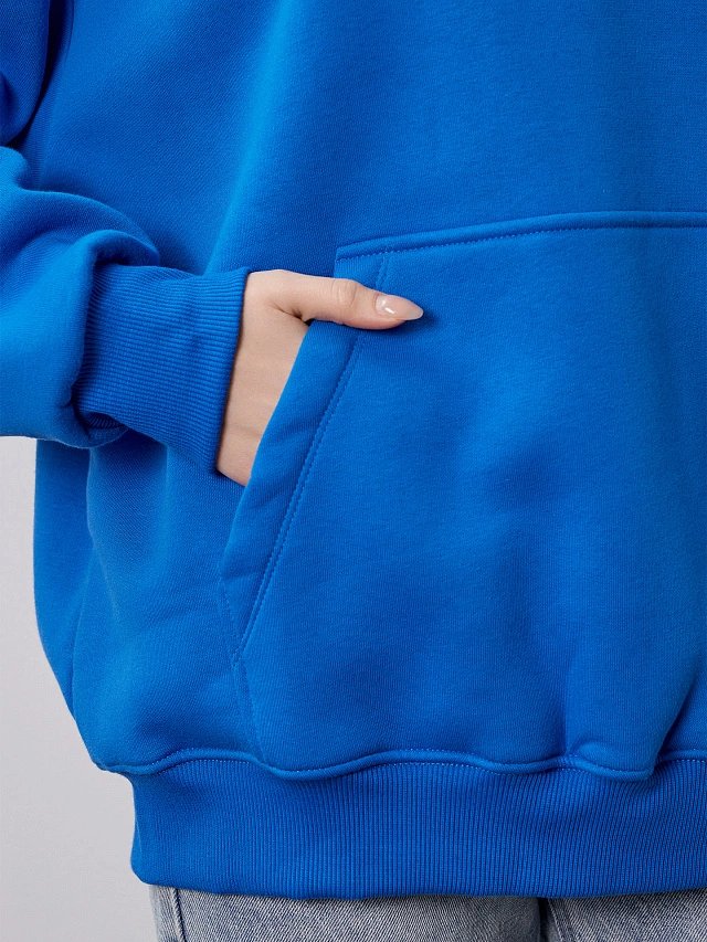 Теплое худи женское голубое с капюшоном - 5