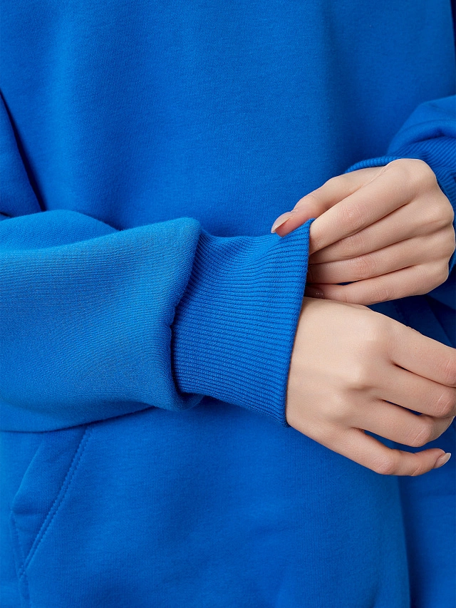 Теплое худи женское голубое с капюшоном - 6