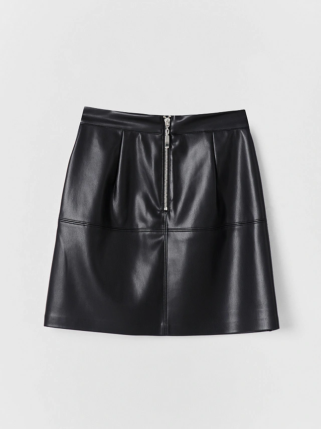 Юбка женская мини черная из экокожи - 7