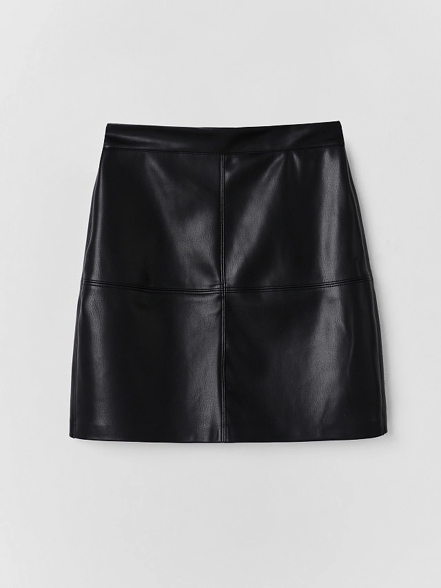 Юбка женская мини черная из экокожи - 6