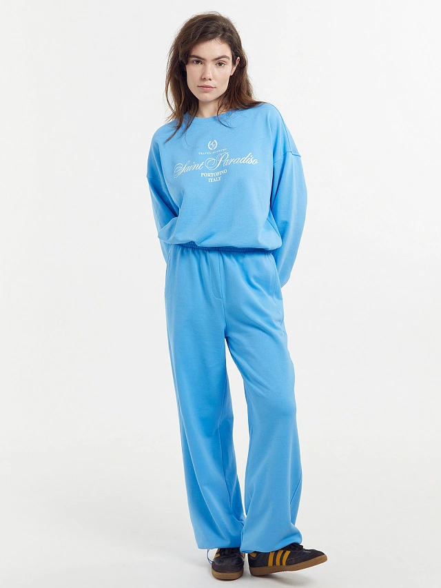 Свитшот женский лазурно-голубой с печатью - 3