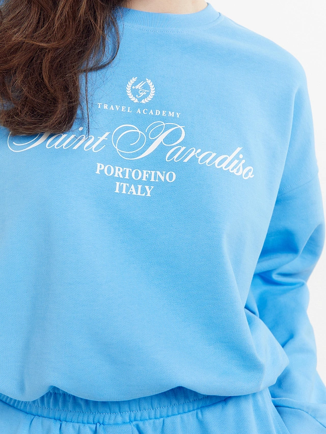 Свитшот женский лазурно-голубой с печатью - 6