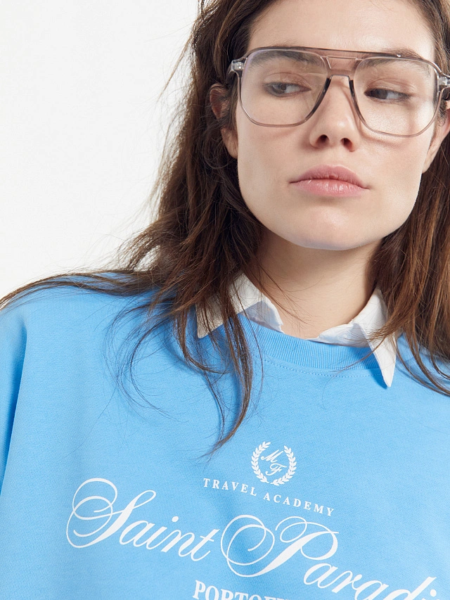 Свитшот женский лазурно-голубой с печатью - 9