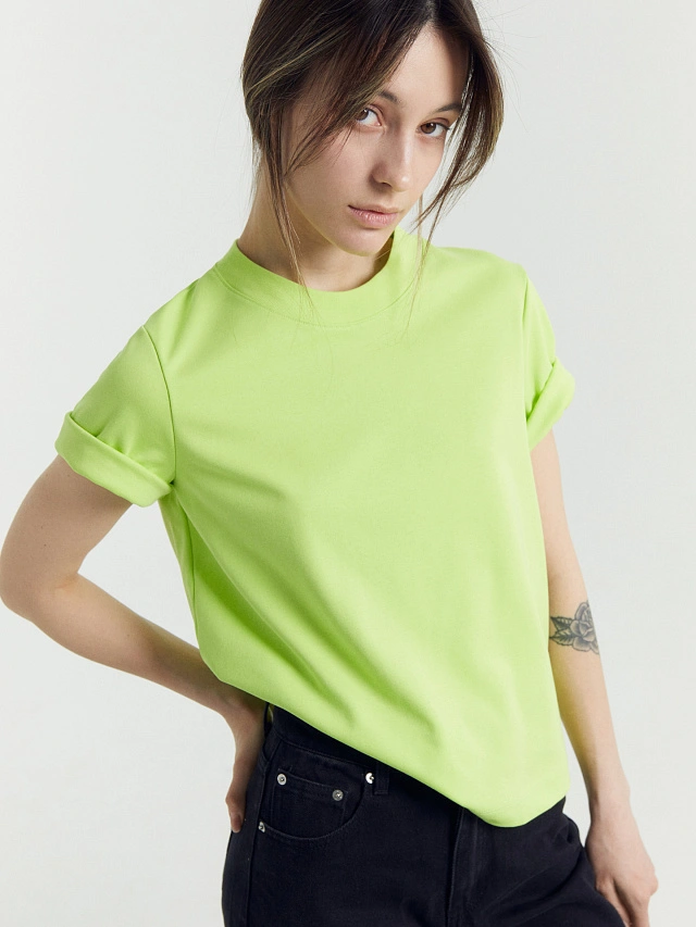 Футболка женская в ярко-салатовом цвете - 7