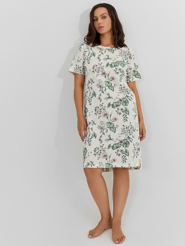 Сорочка ночная женская светло-молочная с цветами - 5