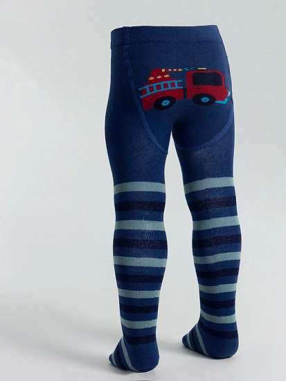 картинка Колготки детские синие с рисунком в виде пожарной машины от известного бренда одежды для девочек Mark Formelle