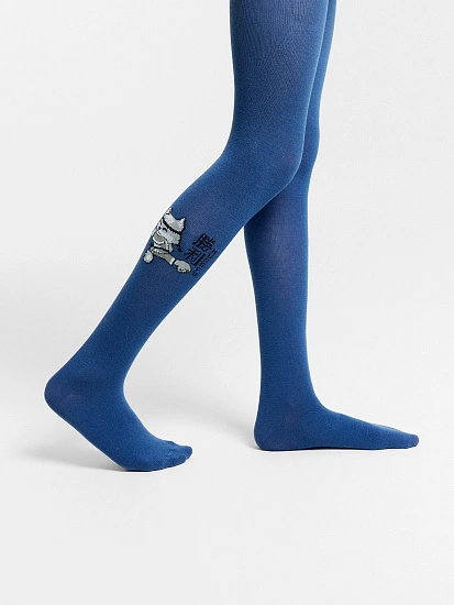 картинка Колготки детские синие с рисунком в виде ниндзи от известного бренда одежды для девочек Mark Formelle