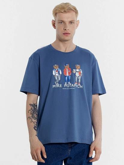 картинка Футболка мужская синяя с печатью от магазина мужской одежды Mark Formelle