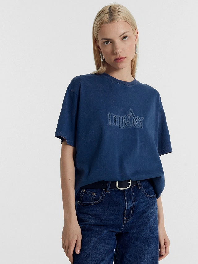 Футболка женская синяя с печатью - 6